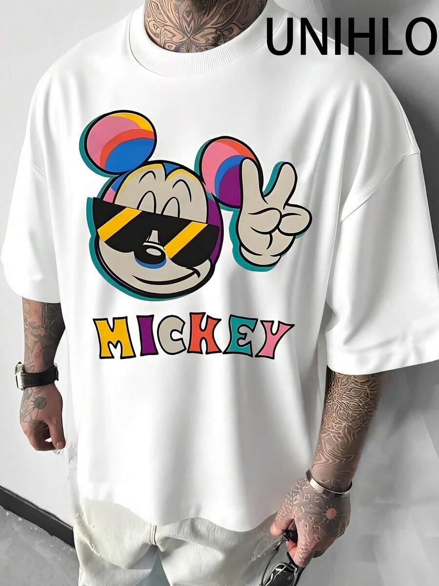 Disney UNIHLO Mickey  Print  Summer Casual Versatile Pure Cotton T-Shirt Suitable For Any Place - 白色 - 查看 1
