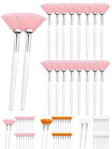 Conjunto de 1/3/5/10/20 pincéis em formato de leque para máscara facial, macios e ideais para maquiagem, incluindo ferramentas para aplicação de máscara de argila, creme, iluminador e contorno. Perfeito para mulheres e esteticistas. Ótimo para presentear! - Multicolorido - Ver 1