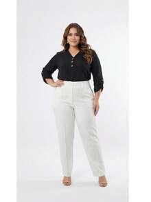 Plus Size Tailored Dress Pants - Blanco - Ver 5
