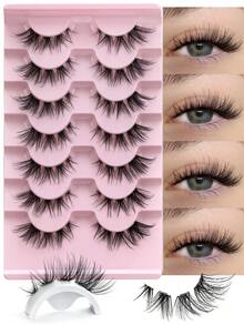 7 Pairs Fluffy Natural Cat Eye False Eyelashes, Transparent Band, Create Cat Eye Makeup Effect, Long & Thin, Soft & Natural Looking Fake Lashes, Strip Eyelashes - Black - View 2