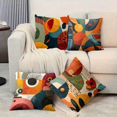 1/4pcs Modern Minimalist Abstract Style Pillowcase With 2D Print. Geometric Elements Create A Atmosphere. A Must-Have Square Decorative Pillowcase. Suitable For Home, Bedroom, Living Room, Car, And Sofa Cushions (Pillow Insert Not Included). Single-Sided Print.