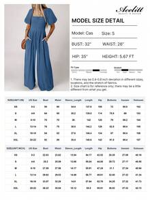 Acelitt Mono de mujer minimalista y holgado con cuello cuadrado y mangas cortas, elegante para el verano y uso casual - Neblina azul - Ver 3