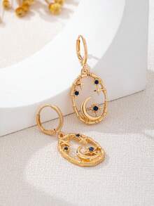 一对合金竹结星形耳环，时尚独特小众优雅星月造型水钻耳环，适合女性DIY、派对、日常佩戴、节日佩戴 - 金黃色 - 查看 3