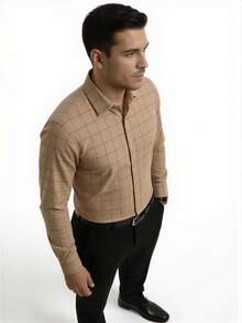 Rand paul Men's Long-Sleeved Dress Shirt, Casual, Good Quality, Slim Fit With Elastane - Màu be - Xem 3