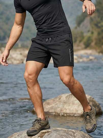 Men's Outdoor Shorts, Summer Sports Bermuda Shorts, Elastic Waist Drawstring Shorts With Pockets, Suitable For Running, Workout, Fitness