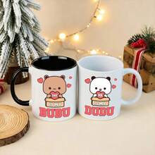 2个11盎司杜杜和布布情侣陶瓷咖啡杯 | 趣味卡通印花马克杯，送给另一半的绝佳礼物，生日、周年纪念日、新年、情人节，微波炉适用 - 彩色 - 查看 18