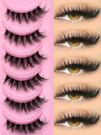 GROINNEYA 8 Pairs Luxurious Fluffy False Eyelashes Natural Soft Criss-Cross Faux Mink Eyelashes Transparent Stems Full Strip Lashes Wispy Volume Cat Eye Lashes Eye Elongated Winged End Fake Eyelashes,For Daily Party Wear,Wedding,Vocation(BB01)