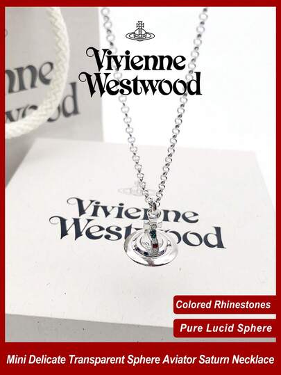 Vivienne Westwood New Petite Collection Mini Clear Ball Pilot Necklace Silver Tone, Brass