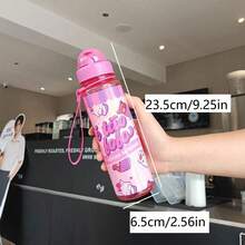 1pc 550ml Cute Cartoon Print Water Bottle With Straw, Leak-Proof, Easy To Clean, With Handle, Suitable For School, Commuting, Outdoor Activities, Picnic, Camping, Sports, Office, Picnic, Camping, Travel, Holiday Gift, Birthday Gift, Anniversary Gift, Back To School Gift - Multicolor - View 6