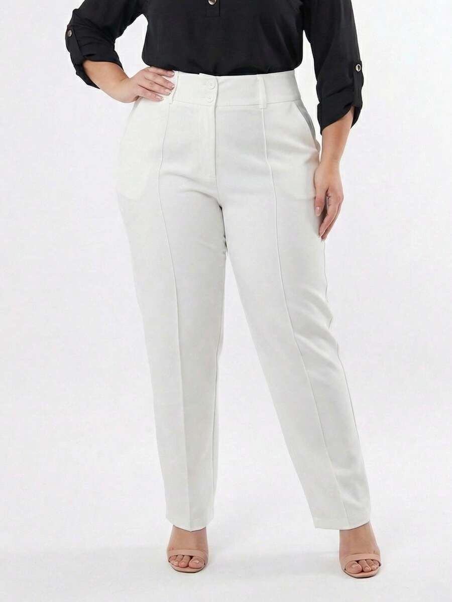Plus Size Tailored Dress Pants - Blanco - Ver 1
