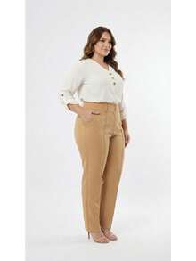 Plus Size Tailored Dress Pants - Khaki - View 4