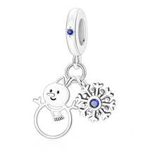 1 Piece 925 Sterling Silver Snowman Snowflake Dangle Charm, Blue Zirconia Pendant Bead DIY Unisex Christmas Jewelry Gift - Silver - View 6