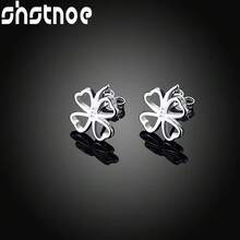 925纯银镀层镂空四叶草耳钉，女士派对订婚结婚礼物时尚首饰 - 銀 - 查看 2