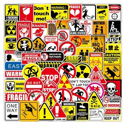 100 Pcs Multi-Purpose Warning Stickers - Waterproof Decals For Workplace, Packaging & Daily Safety
