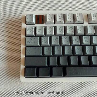 130+ Keycaps, Daytime Gray Contour Keycaps (Keycaps Only), Line Crack Backlit Side-Printed Keycaps Compatible With 104/98/87/75/68/64/61 Keys