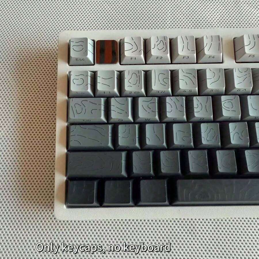 130+ 键帽，日间灰轮廓键帽（仅键帽），线裂纹背光侧印键帽，兼容 104/98/87/75/68/64/61 键键盘 - 灰色 - 查看 1