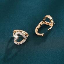 2pcs Women's Zirconia Earrings, Minimalist Fashion Heart Shaped Earrings, Daily Wear & Holiday Gift Accessories - Earrings - View 5