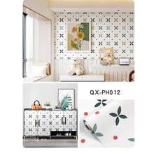 1卷四叶草图案壁纸，PVC自粘可移除墙纸，走廊背景墙家居装饰，防水防溅板，家具翻新贴纸，DIY可移除壁纸，17.7英寸 x 39.3英寸/118.1英寸/196.8英寸 - C - 查看 4