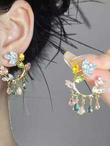 2只锆石蝴蝶流苏耳环，捕梦网蝴蝶耳环，清新甜美的绿色耳环，适合女性日常佩戴、度假、派对、珠宝礼品。 - 彩色 - 查看 5