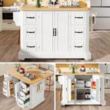 Mobile Kitchen Island, Kitchen Unit, Kitchen Cart With 2 Doors And 6 Drawers, On Casters, (120 X 45 (75) X 91 Cm), White/Black - White - View 4