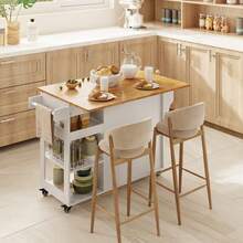 Asofer Rolling Kitchen Island Cart ,With Drawers And Folding Drop Shelf, Waterproof Tabletop And 5 Wheels With Brakes Wheels, Interal Adjustable Shelf And Towel Rack,Large Storage Cabinet - 白色 - 查看 4