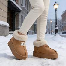 Botas de nieve para mujer para otoño/invierno, con un diseño en color liso y detalles en forma de letras. Cálidas y minimalistas, con una suela gruesa y antideslizante. Disponibles en blanco, negro y marrón, aptas tanto para hombre como para mujer. - Marrón - Ver 2