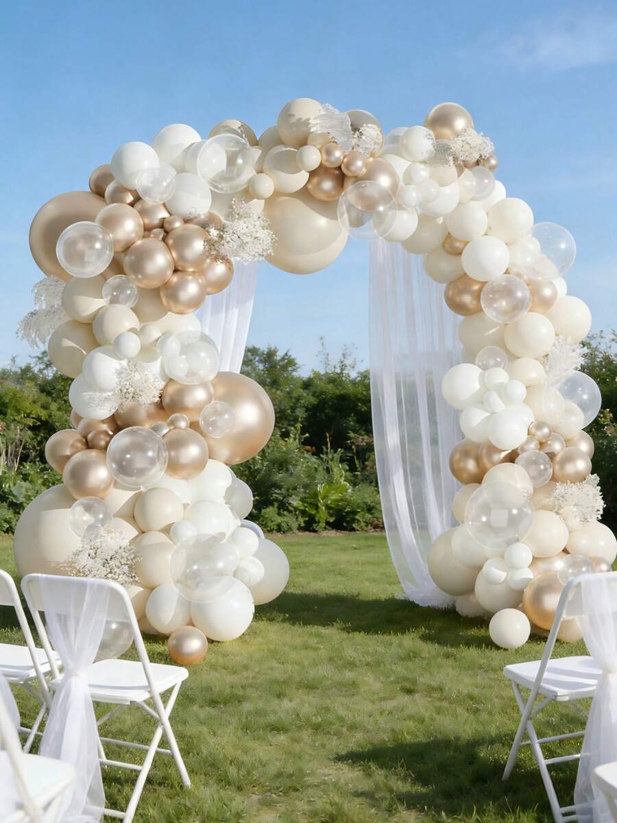 119PCS Sand White Champagne Gold Balloon Garland Arch Kit, Beige Champagne Gold Clear Wedding Balloons For Wedding Decor, Engagement Bridal Shower, Birthday, Anniversary Babyshower Balloon Arch, Elegant Gender Reveal Supplies - View 1