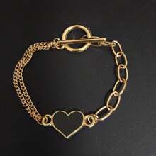 Pulsera de diseño de doble capa con cierre en forma de corazón y negro para mujeres - Oro rosa - Ver 2