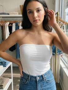 Kit Of 3 Strapless Cropped Tube Tops, Basic Lined Blouses For Women, Premium Blogger Style. - Kit3 Tube Preta Branca Vermelho - View 4