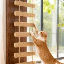 Wall Mounted Cat Climbing Ladder & Bridge, Wooden Cat Shelf With Sisal Rope, Indoor Cat Tree Tower & Activity Furniture For Kittens - 木質色 - 查看 5