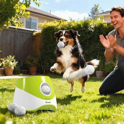 PawHut Automatic Dog Ball Launcher With 5 ETPU Tennis Balls, Green