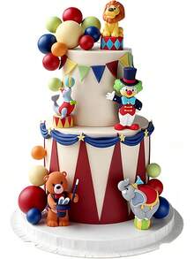Circus Clown Birthday Cake Decoration Set – 20 Pieces Including PVC Clown Figurine With Bunny, "HAPPY" Mini Cake Banner, Circus Elements, And Colorful Clay Balloons For Party Decorations - Ymx-122 - View 4