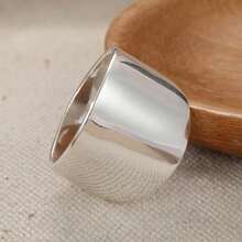 Wide Ring, Thick Ring, Large Ring, Wide-Style Personalized Ring, Thick Solid Ring, Wide Matte Ring, Shield-Shaped Ring - Silver - View 6