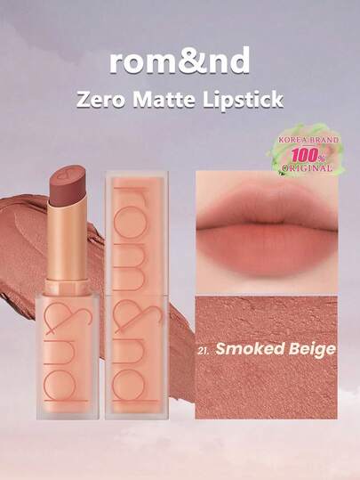 Rom&nd ZERO MATTE 唇膏 #21 烟熏米色，丝绒哑光质地，轻盈不干燥，柔焦哑光妆效，模糊唇部效果，日常哑光妆容，专业化妆品，特殊场合，韩式妆容，3克/0.11盎司。
