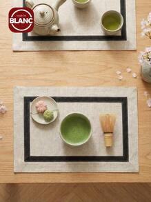 1pc/2pcs/4pcs Simple Style Polyester-Linen Blend Tabletop Placemats, Rectangular Or Square, Suitable For Kitchen, Dining Table, Home Decor, Holiday, Party, Wedding Decorations, Indoor And Outdoor, Picnic Mats - Beige - View 1