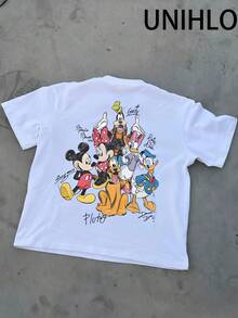 Disney UNIHLO Mickey  Print  Summer Casual Versatile Pure Cotton T-Shirt Suitable For Any Place - trắng - Xem 4