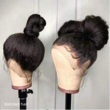 180% Density Kinky Straight Wig Human Blended Hair 13x4 HD Lace Front Wigs Human Blended Hair Wigs For Black Women Yaki Straight Human Blended Hair Wig Glueless Frontal Wigs Human Blended Hair Pre Plucked Wig 8-36inch - Natural & Black - View 5