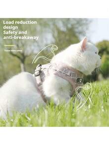 Cat Harness Leash And Small Dog Harness Leash, All-Weather Mesh Harness, Cat Harness Leash With Reflective Strips, Adjustable Walking Harness Suitable For Small Cats (Pink Pattern), Cat Spiral Spring Toy, Cat Collar With Bell - Baby Pink - View 3