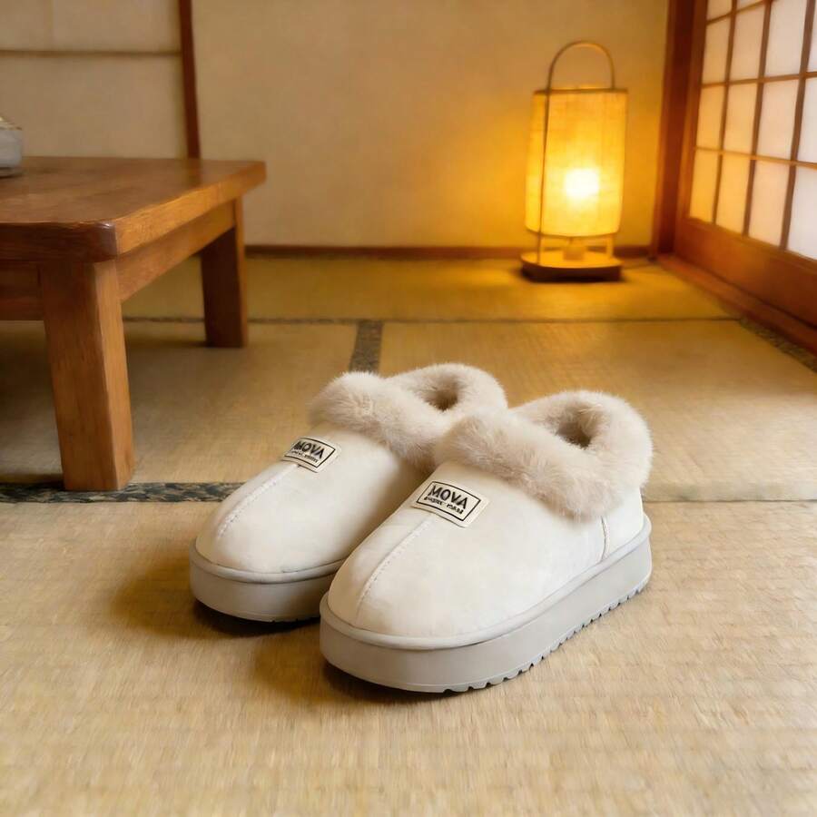 Botas de nieve para mujer para otoño/invierno, con un diseño en color liso y detalles en forma de letras. Cálidas y minimalistas, con una suela gruesa y antideslizante. Disponibles en blanco, negro y marrón, aptas tanto para hombre como para mujer. - Blanco - Ver 1