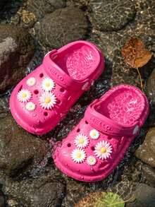 HAHABOBO New Arrival Hot Selling Children's Slippers, EVA Material, Girls' Rose Red Daisy 3D Pattern Elegant & Cute Fashion Sandals, Comfortable Lightweight Soft Flat Suitable For Indoor, Home, Outdoor, Walking, Travel, Commuting, School, Beach, All Seasons Spring Summer - Red - View 3