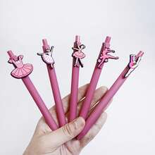 5/10pcs Random Style Ballet Girl Series Retractable Ballpoint Pens, Random Style, Fashionable Black Neutral Pens, Office & School Supplies, Classroom Rewards, Holiday Party Favors - Sets - View 3
