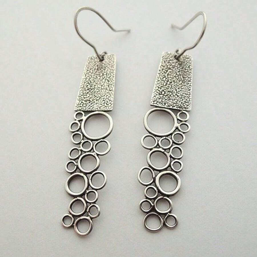 Fashionable Abstract Geometric Design Women's Earrings, Showcasing Bohemian , Female Jewelry, Hanging Beaded Accessories, Great Gift - Silver - View 1