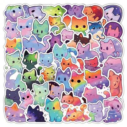52 Pcs Starry Sky Cat Stickers - Dreamy Galaxy Feline Decals For Laptop, Phone Case & DIY Decoration