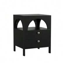 Modern Bedside Table With 2 Drawers And 1 Open Compartment, Suitable For Living Room, Bedroom And Hallway, Black, 45 X 40 X 58 Cm, 1 Piece - Black - View 5