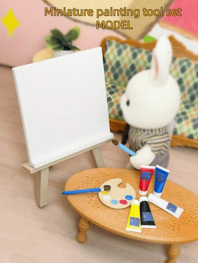 收藏级人偶娃娃屋微型画笔调色盘套装，迷你水彩油画工具，微型模型摄影道具