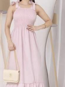Women's Long Dress With Elastic And Adjustable Straps, Casual Style. - 淺粉紅色 - 查看 2