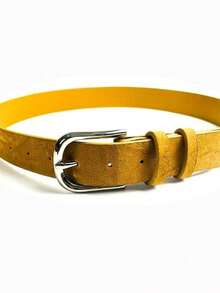 男女通用复古仿麂皮银色搭扣做旧宽腰带，适合搭配外套 - 薑色 - 查看 4