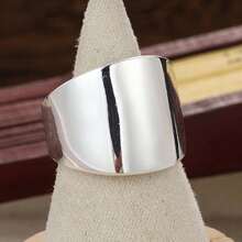 Wide Ring, Thick Ring, Large Ring, Wide-Style Personalized Ring, Thick Solid Ring, Wide Matte Ring, Shield-Shaped Ring - Silver - View 3