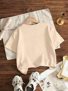 T-shirt à manches courtes pour filles avec imprimé canard de bande dessinée, convenant au printemps et à l'été, mettant en valeur la vitalité juvénile, mignon mais élégant - Nude - Voir 2