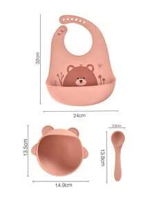 3pcs Baby Feeding Set - Silicone Bowl, Bib, Spoon, Cartoon Bowl Design, Suitable For Everyday Use And Gift Giving - Multicolor - View 8